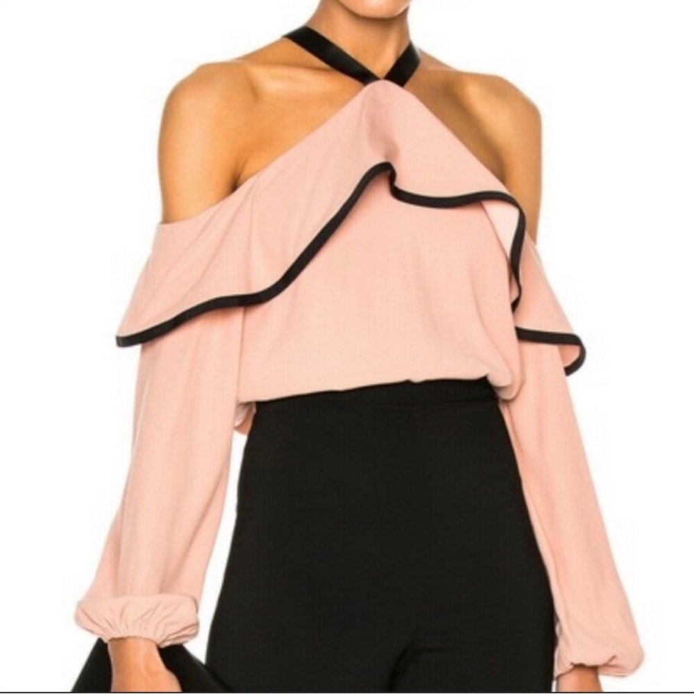 Alexis Malia Cold Shoulder Halter Tie Blouse - Picture 2 of 8